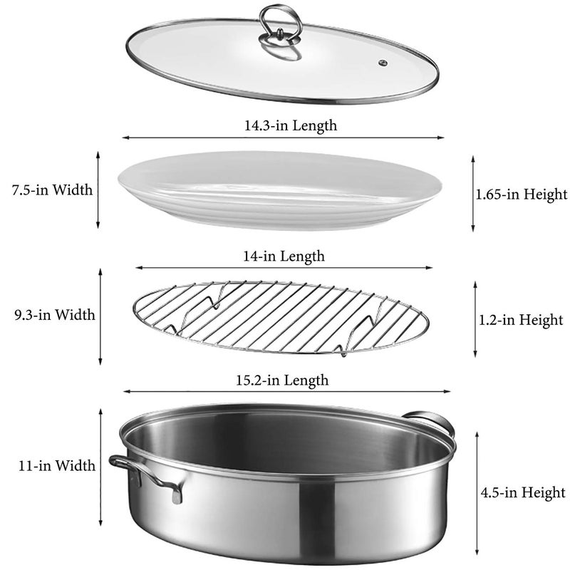 Eglaf 8Qt Stainless Steel Fish Steamer - Multi-Use Oval Cookware with Rack, Ceramic Pan, Chuck - Stockpot for Steaming Fish, Boiling Soup - Image 2